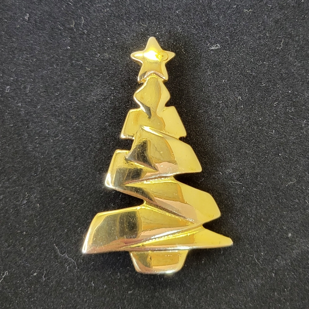 Modern Art style: Gold Christmas Tree Brooch Pin Jewelry